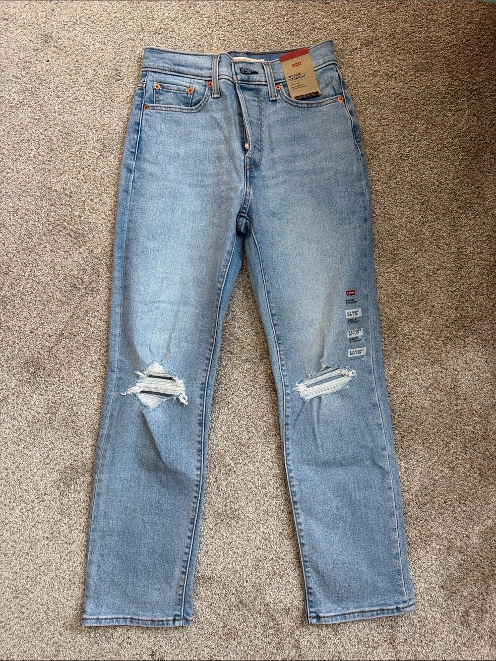 Levi's Light Blue Wedgie Straight Leg Ripped Jeans